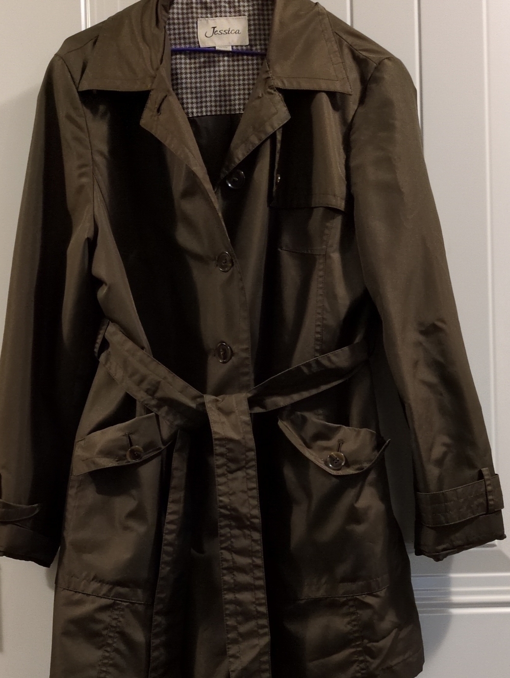 Jessica Olive Trench Coat with Belted Waist